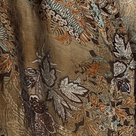 Coldwater Creek sz. L (14-16) sheer blouse, button front, brown floral, fall - Picture 2 of 12